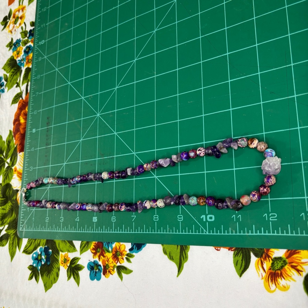Handmade Amethyst & Imperial Jasper Beaded Stone Necklace - Picture 3 of 4